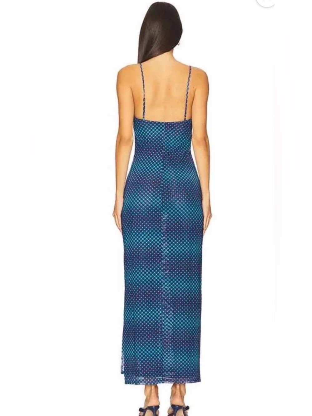 Miaou Thais Mesh Midi Dress Warp Blue Polka Dot Size Small - Picture 4 of 8